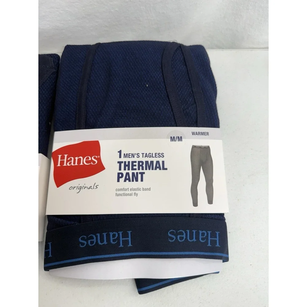 Hanes Men's Blue  Reversible Thermal Crew And Thermal Pants Size Medium